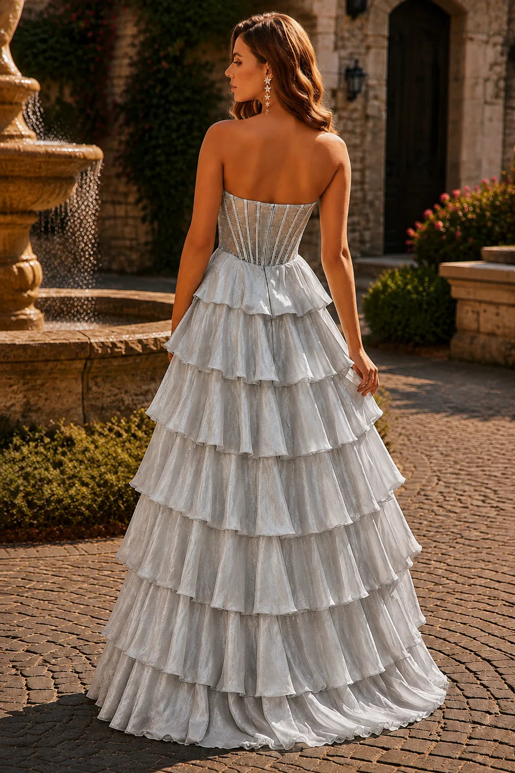 Isanette Mint Corset Tiered Ruffle Gown Prom Dress