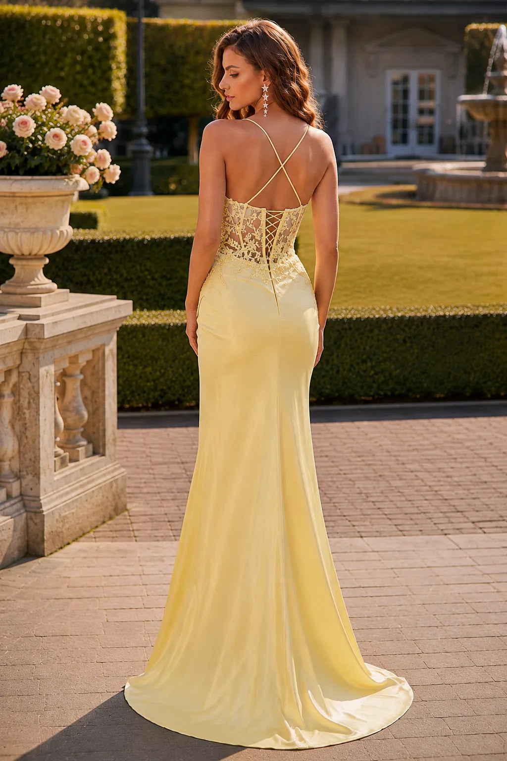Isamira Light Embellished-Bodice Gown with Slit Prom Dress