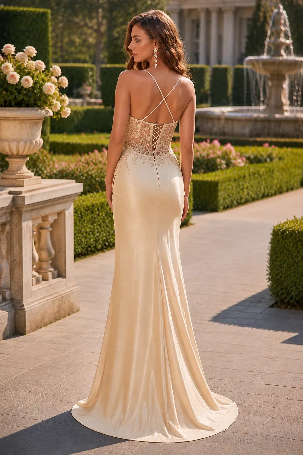 Isamira Light Embellished-Bodice Gown with Slit Prom Dress