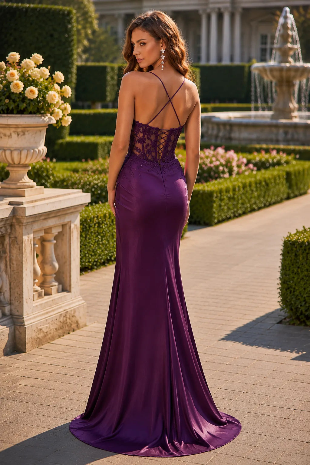 Isamira Light Embellished-Bodice Gown with Slit Prom Dress