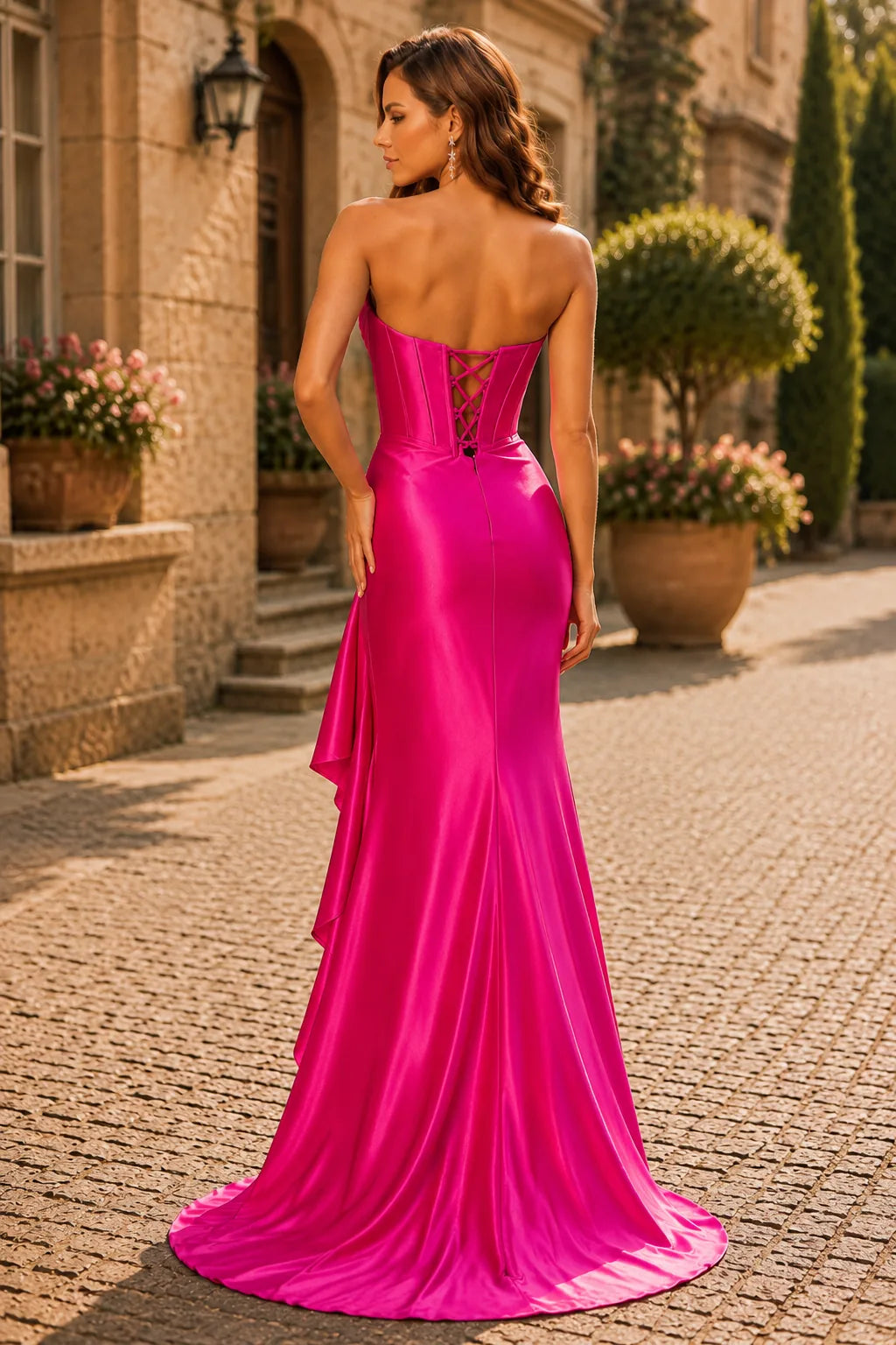 Helsera Teal Strapless Fitted Gown with Slit Prom Dress