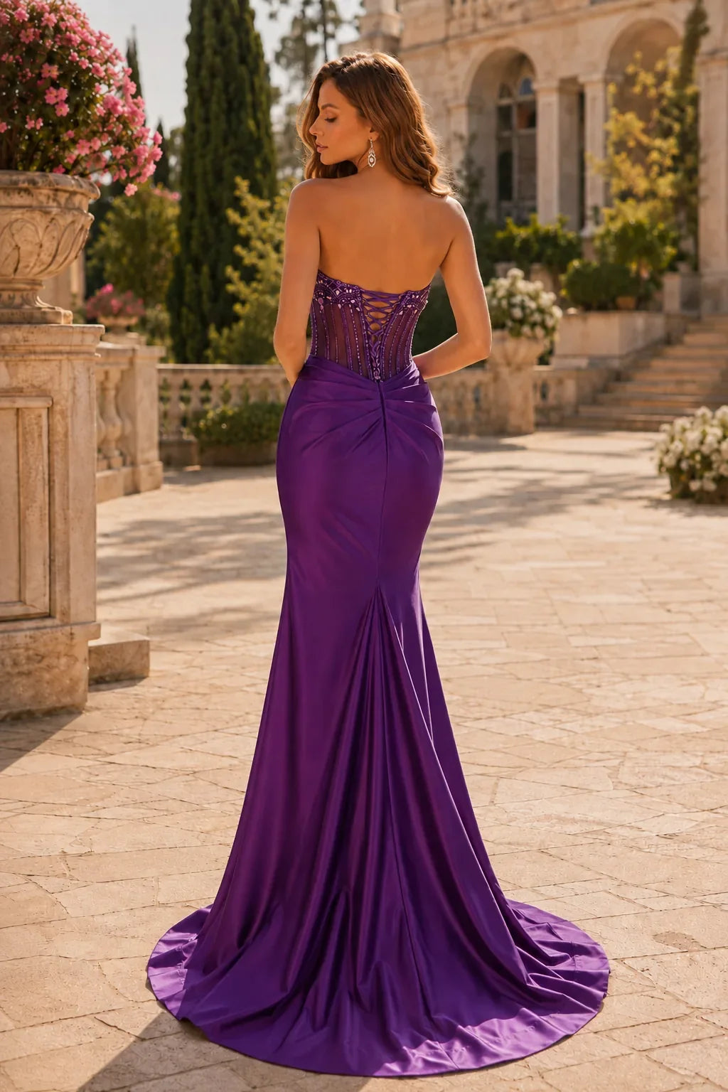 Hellena Strapless Embellished Corset Gown with Slit Prom Dress