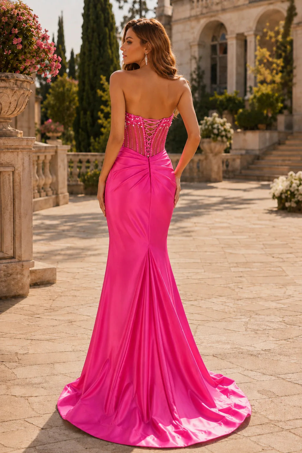 Hellena Strapless Embellished Corset Gown with Slit Prom Dress