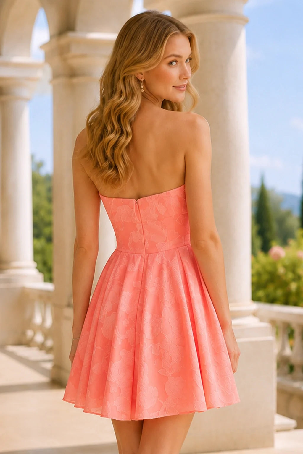 Saylor Ice Blue Floral Strapless A-Line Mini Homecoming Dress