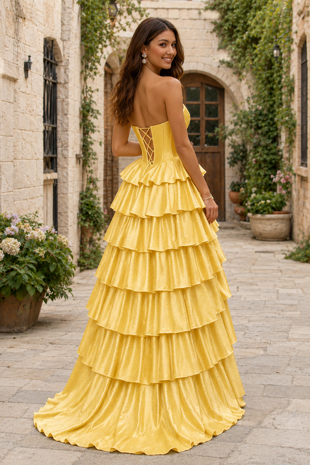 Lysette Layered-Ruffle A-Line Prom Dress