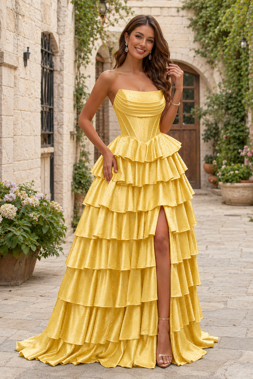 Lysette Layered-Ruffle A-Line Prom Dress
